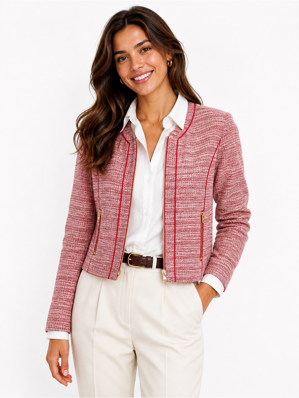 The Limited Tweed Collarless Zip Jacket
